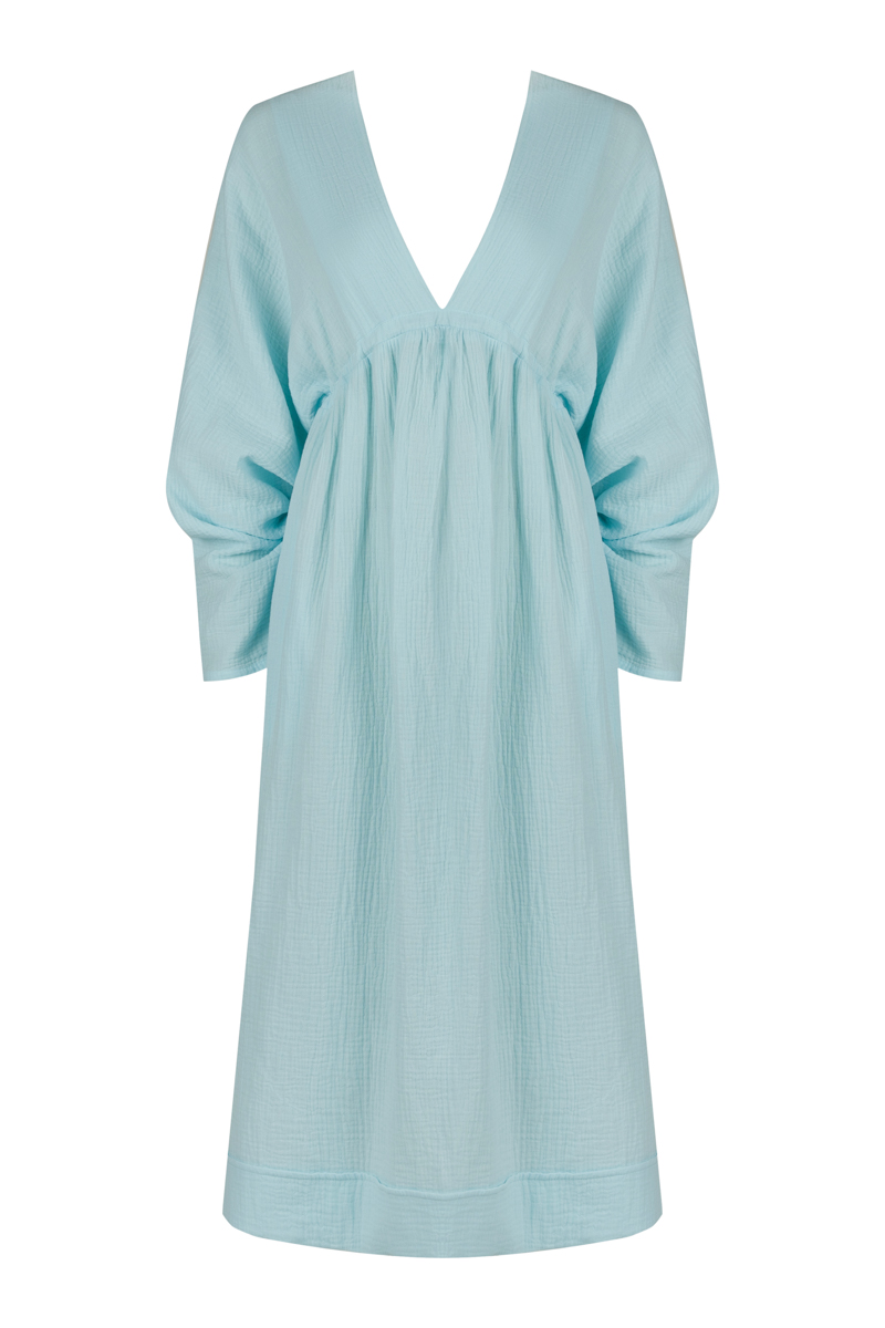 Light blue midi lightweight cotton dress photo